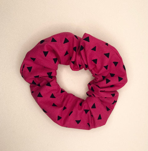 Pink With Black Triangle Print Scrunchie