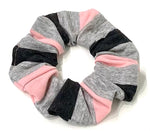 Black pink and grey stripe scrunchie
