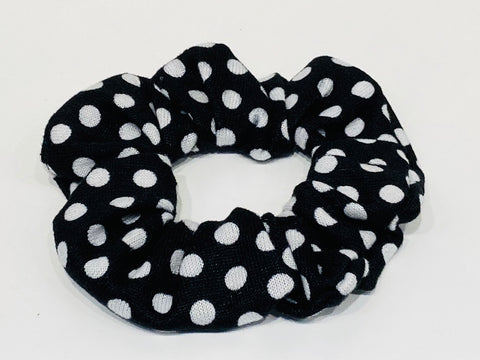 Black and white polka dot scrunchie