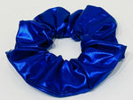 Metallic blue faux leather scrunchie