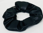 Matte black faux leather scrunchie